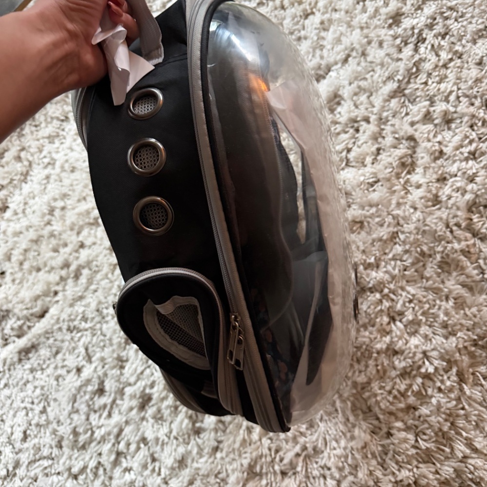 Stylish Metallic Silver Backpack with Circular Accents for cats or pets carrier, - Picture 5 of 5